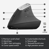 Logitech MX Vertical 4000DPI Wireless Ergonomic Vertical Optical Mouse with USB-C - LYDARZ