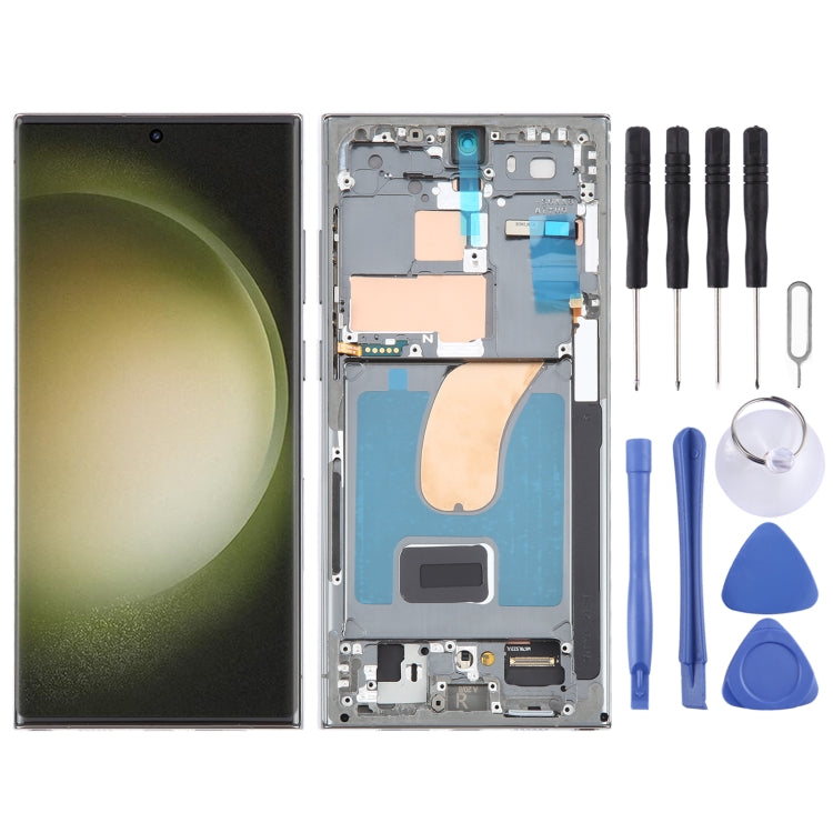 For Samsung Galaxy S23 Ultra 5G SM-S918U US Edition OLED LCD Screen Digitizer Full Assembly with Frame