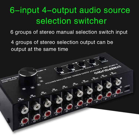 6-In 4-Out RCA Audio Switcher – Signal Selector & Distributor