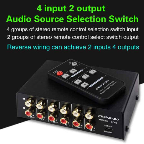 4-In 2-Out / 2-In 4-Out RCA Audio Selector Switch with Remote Control