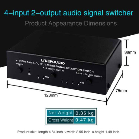 4-In 2-Out / 2-In 4-Out RCA Audio Selector Switch with Remote Control