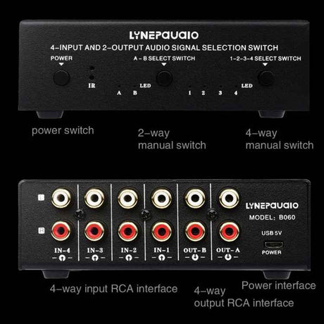 4-In 2-Out / 2-In 4-Out RCA Audio Selector Switch with Remote Control