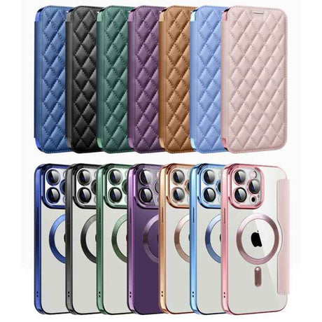 Shield Magsafe RFID Anti-theft Rhombus Leather Phone Case