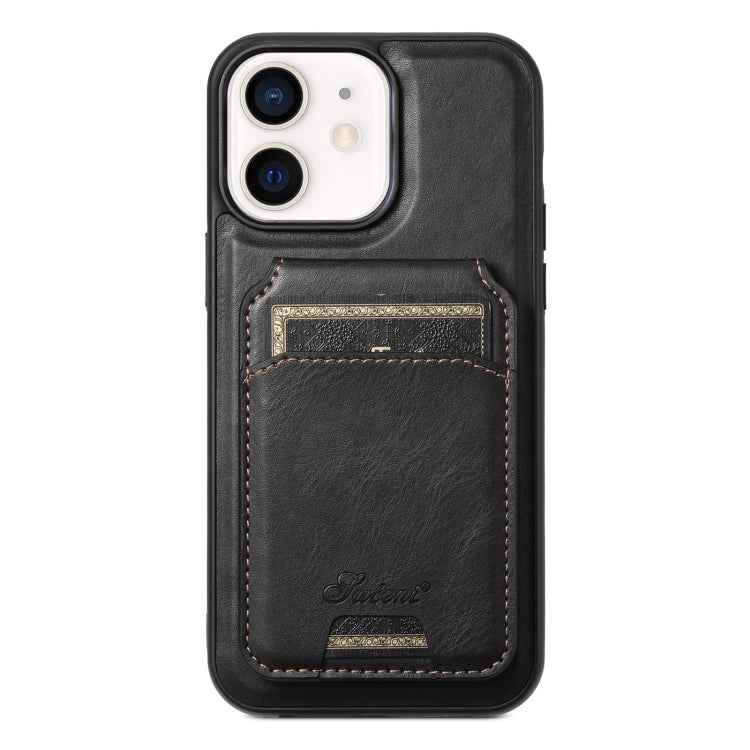 Suteni H15 MagSafe Oil Eax Leather Detachable Wallet Back Phone Case