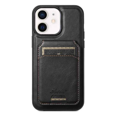 Suteni H15 MagSafe Oil Eax Leather Detachable Wallet Back Phone Case