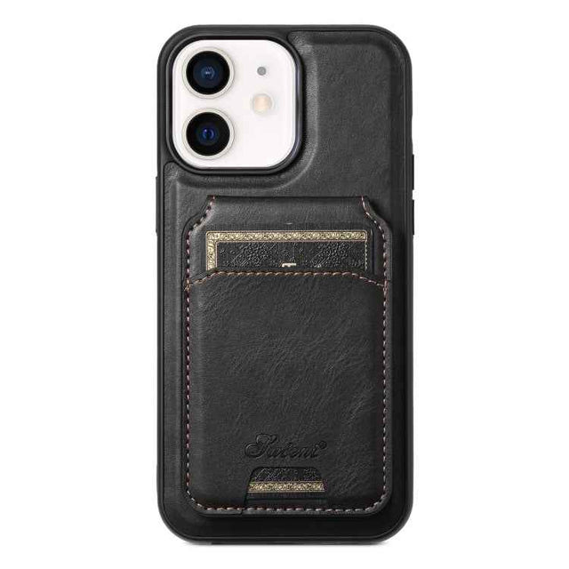 Suteni H15 MagSafe Oil Eax Leather Detachable Wallet Back Phone Case