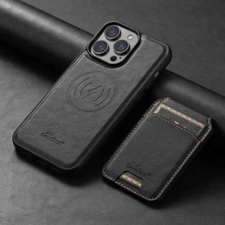 Suteni H15 MagSafe Oil Eax Leather Detachable Wallet Back Phone Case