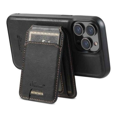 Suteni H15 MagSafe Oil Eax Leather Detachable Wallet Back Phone Case