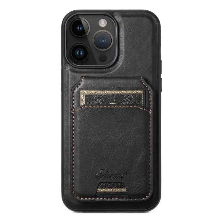 Suteni H15 MagSafe Oil Eax Leather Detachable Wallet Back Phone Case