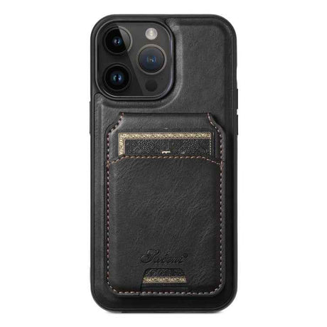 Suteni H15 MagSafe Oil Eax Leather Detachable Wallet Back Phone Case