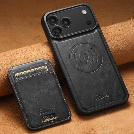 Suteni H15 MagSafe Oil Eax Leather Detachable Wallet Back Phone Case