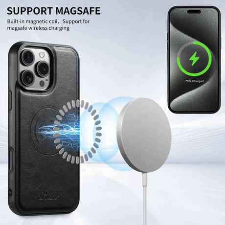 Suteni H15 MagSafe Oil Eax Leather Detachable Wallet Back Phone Case