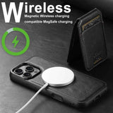 Suteni H15 MagSafe Oil Eax Leather Detachable Wallet Back Phone Case