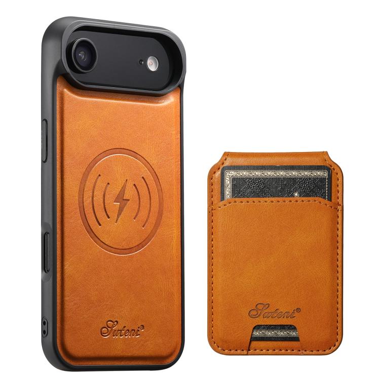 Suteni H15 MagSafe Oil Eax Leather Detachable Wallet Back Phone Case