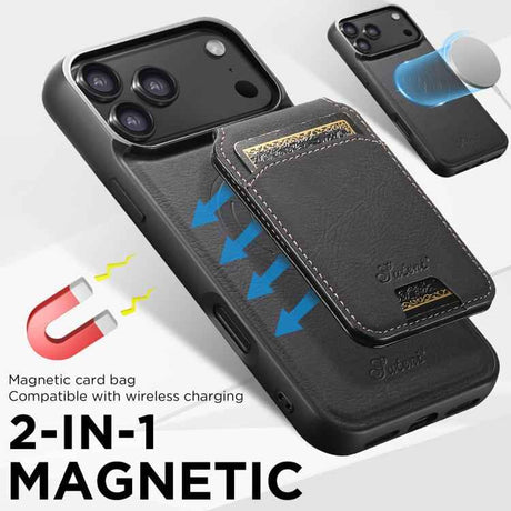 Suteni H16 Litchi Texture Leather Detachable Wallet Back Phone Case