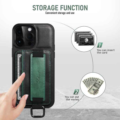 Suteni H13 Card Wallet Wrist Strap Holder PU Phone Case