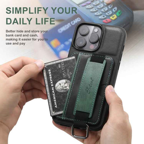 Suteni H13 Card Wallet Wrist Strap Holder PU Phone Case
