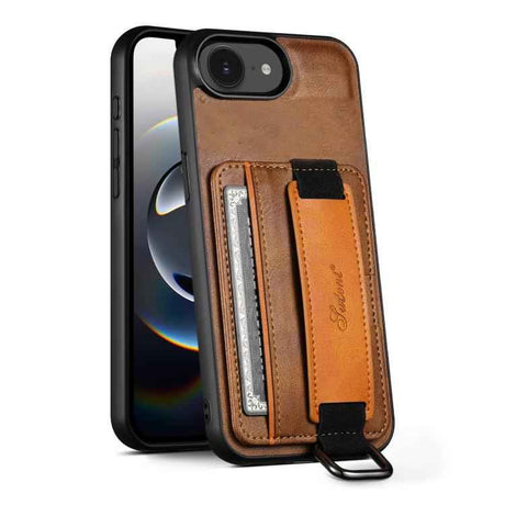 Suteni H13 Card Wallet Wrist Strap Holder PU Phone Case