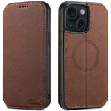 Suteni J06 Retro Matte Litchi Texture Leather MagSafe Phone Case