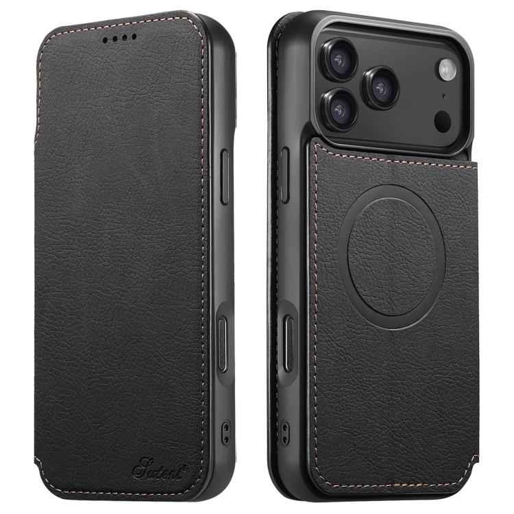 Suteni J06 Retro Matte Litchi Texture Leather MagSafe Phone Case