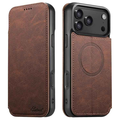 Suteni J06 Retro Matte Litchi Texture Leather MagSafe Phone Case
