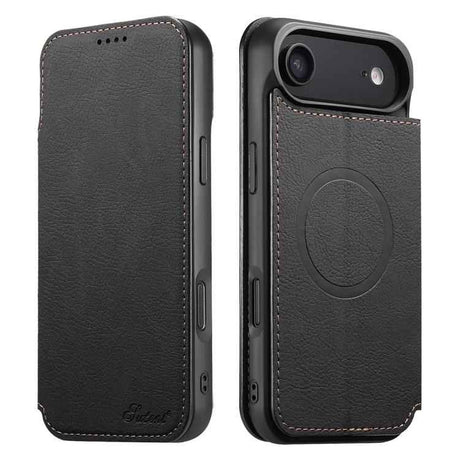 Suteni J06 Retro Matte Litchi Texture Leather MagSafe Phone Case