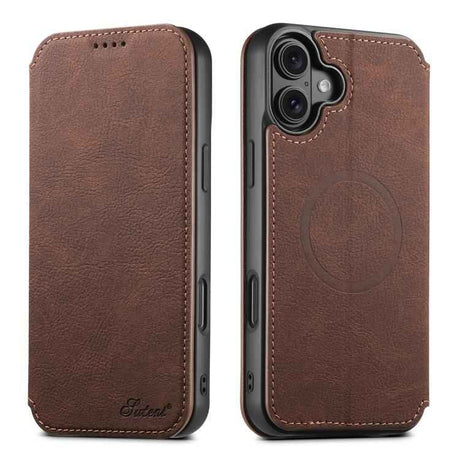 Suteni J06 Retro Matte Litchi Texture Leather MagSafe Phone Case