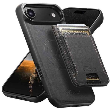 Suteni H17 Litchi Texture Leather MagSafe Detachable Wallet Phone Case