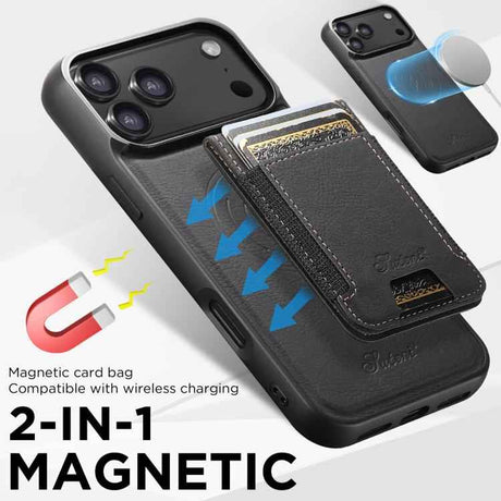 Suteni H17 Litchi Texture Leather MagSafe Detachable Wallet Phone Case