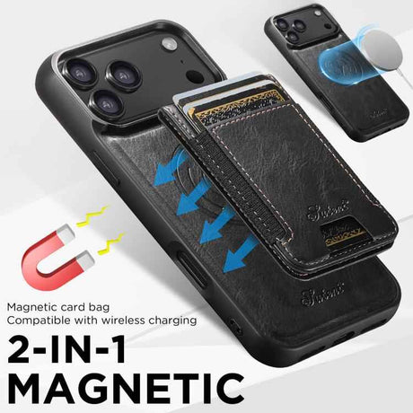 Suteni H17 Oil Eax Leather MagSafe Detachable Wallet Phone Case