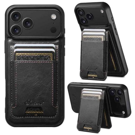 Suteni H17 Oil Eax Leather MagSafe Detachable Wallet Phone Case