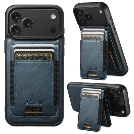 Suteni H17 Oil Eax Leather MagSafe Detachable Wallet Phone Case