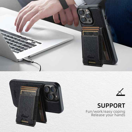 Suteni H17 Cross Grain Leather MagSafe Detachable Wallet Phone Case