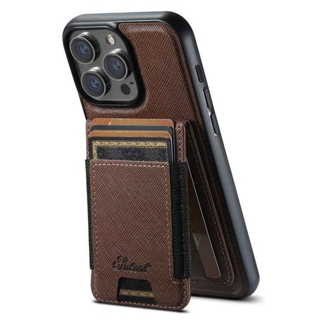 Suteni H17 Cross Grain Leather MagSafe Detachable Wallet Phone Case