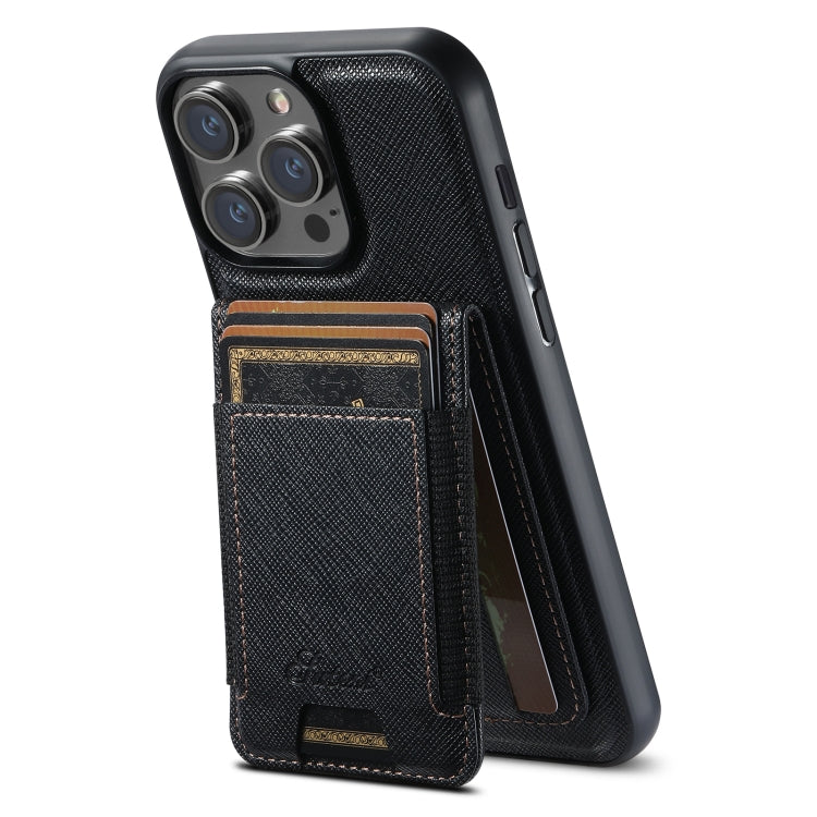 Suteni H17 Cross Grain Leather MagSafe Detachable Wallet Phone Case