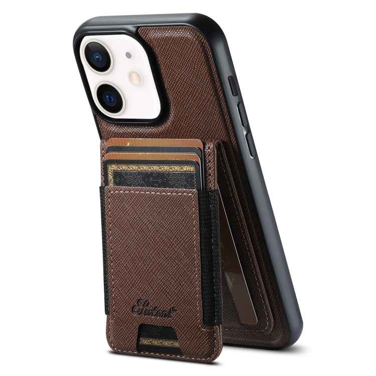 Suteni H17 Cross Grain Leather MagSafe Detachable Wallet Phone Case