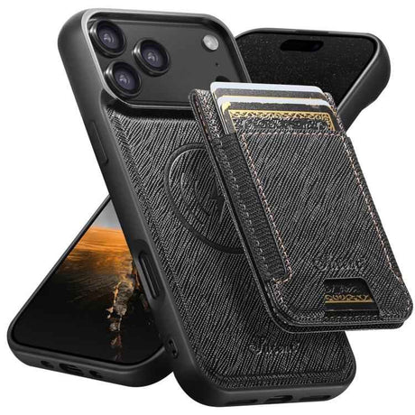 Suteni H17 Cross Grain Leather MagSafe Detachable Wallet Phone Case