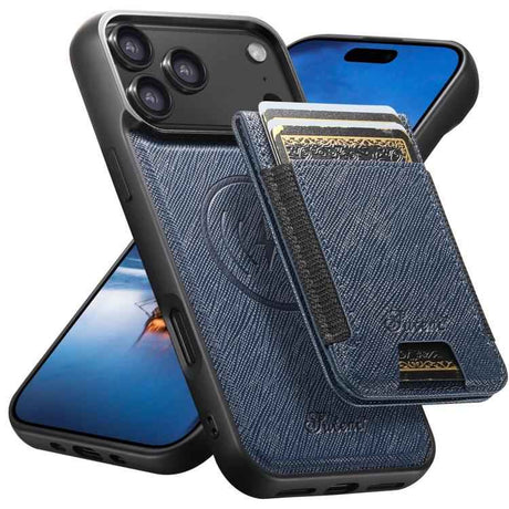 Suteni H17 Cross Grain Leather MagSafe Detachable Wallet Phone Case