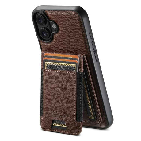 Suteni H17 Cross Grain Leather MagSafe Detachable Wallet Phone Case