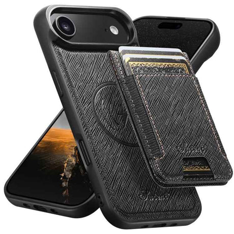 Suteni H17 Cross Grain Leather MagSafe Detachable Wallet Phone Case