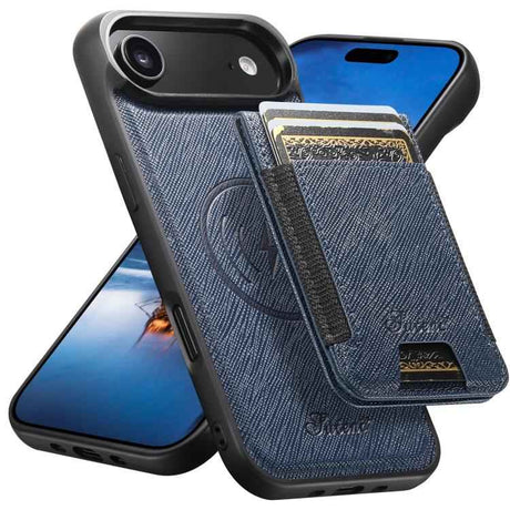 Suteni H17 Cross Grain Leather MagSafe Detachable Wallet Phone Case