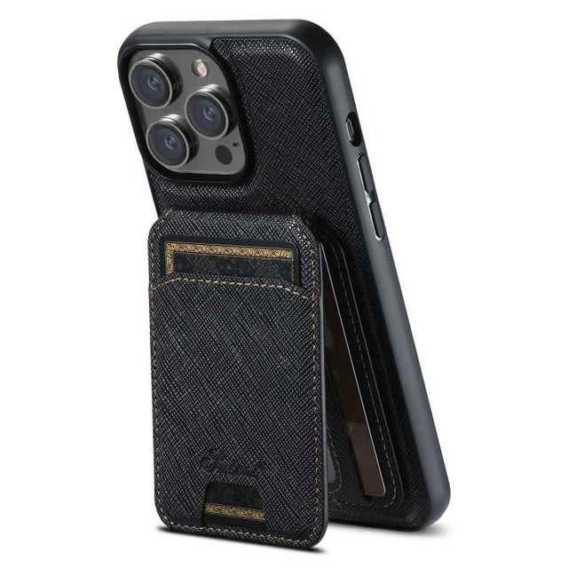 Suteni H18 Cross Grain MagSafe Wallet Leather Phone Case