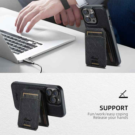 Suteni H18 Cross Grain MagSafe Wallet Leather Phone Case