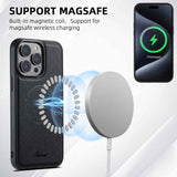 Suteni H18 Cross Grain MagSafe Wallet Leather Phone Case