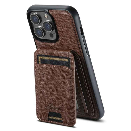 Suteni H18 Cross Grain MagSafe Wallet Leather Phone Case