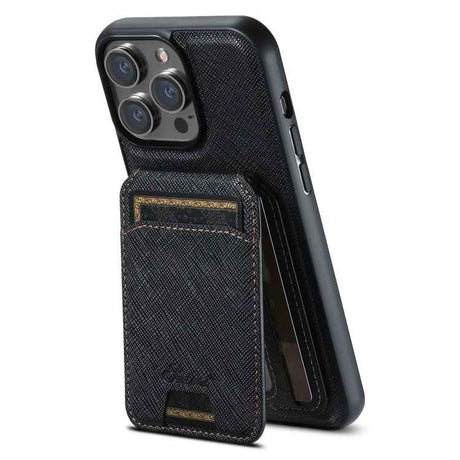 Suteni H18 Cross Grain MagSafe Wallet Leather Phone Case