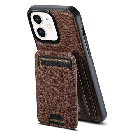 Suteni H18 Cross Grain MagSafe Wallet Leather Phone Case