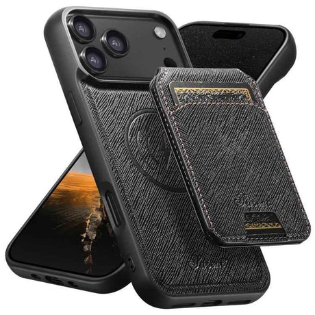 Suteni H18 Cross Grain MagSafe Wallet Leather Phone Case