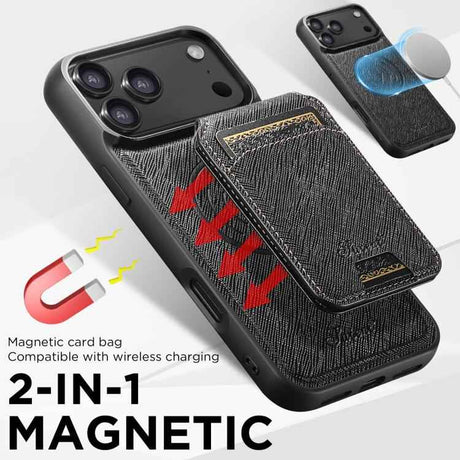 Suteni H18 Cross Grain MagSafe Wallet Leather Phone Case