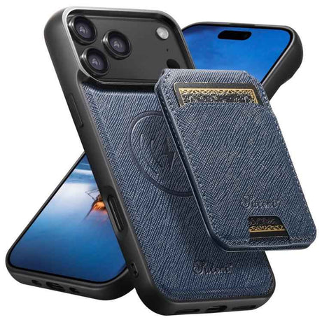 Suteni H18 Cross Grain MagSafe Wallet Leather Phone Case